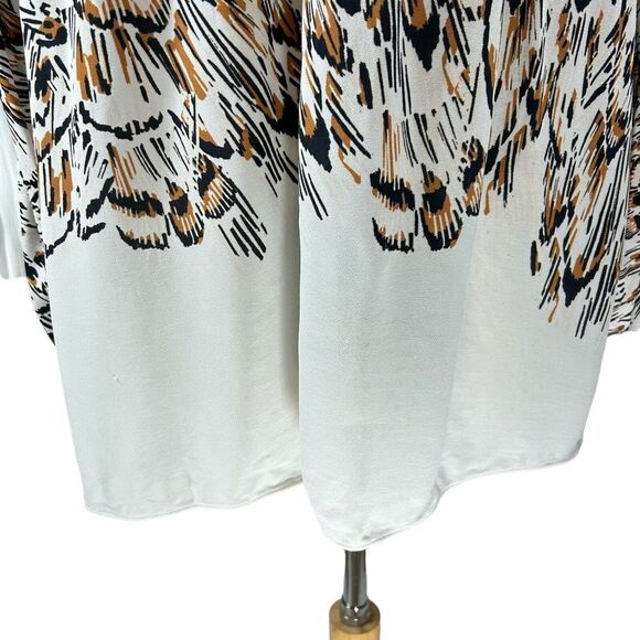 Reiss Blouse Womens Size 10 Ivory Magda Feather Print Mock Neck Poet Sleeve - Picture 11 of 14